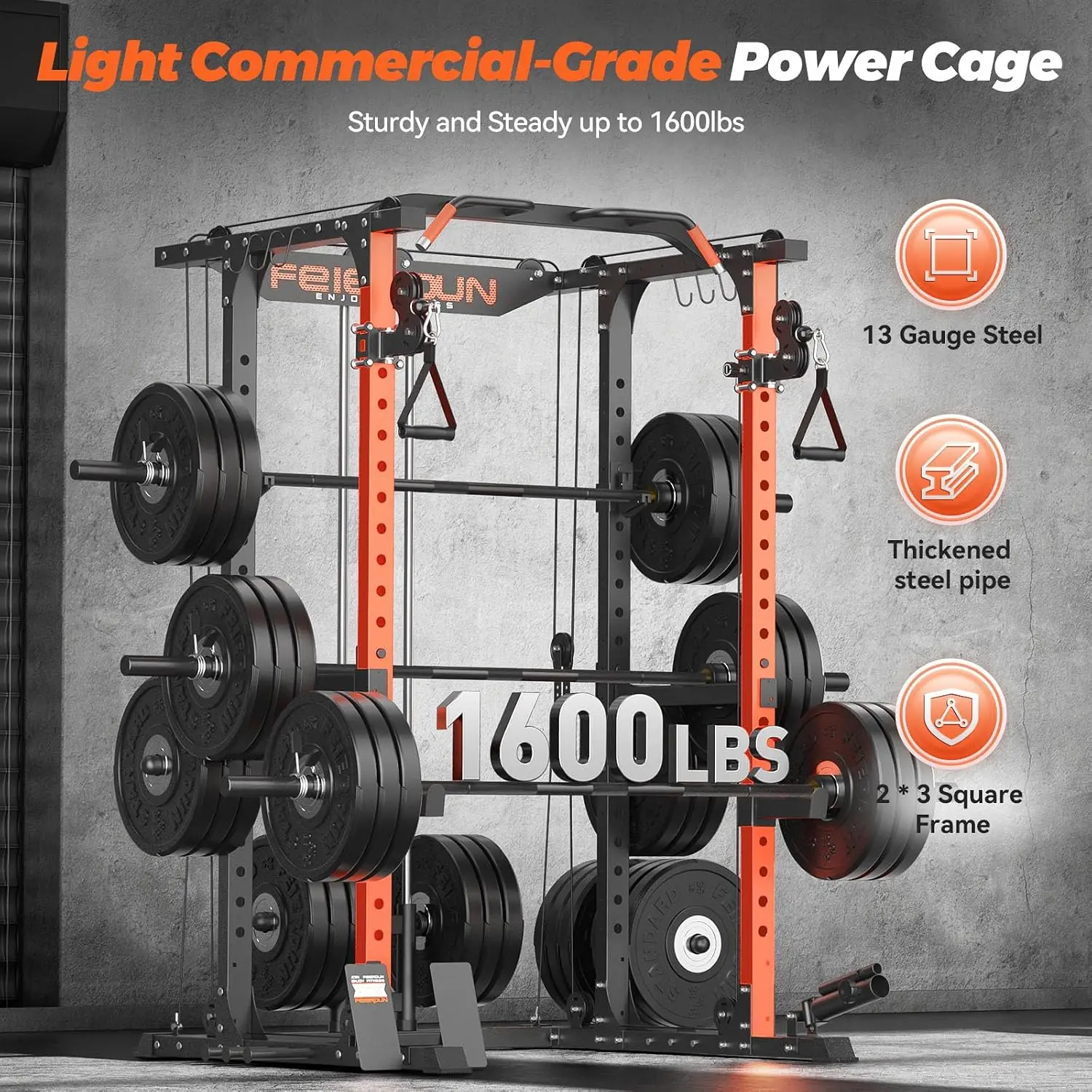 RK4 Power Rack, Power Cage Multi Function Squat Rack with Cable Crossover System,2000LBS Capacity with LAT, Customized