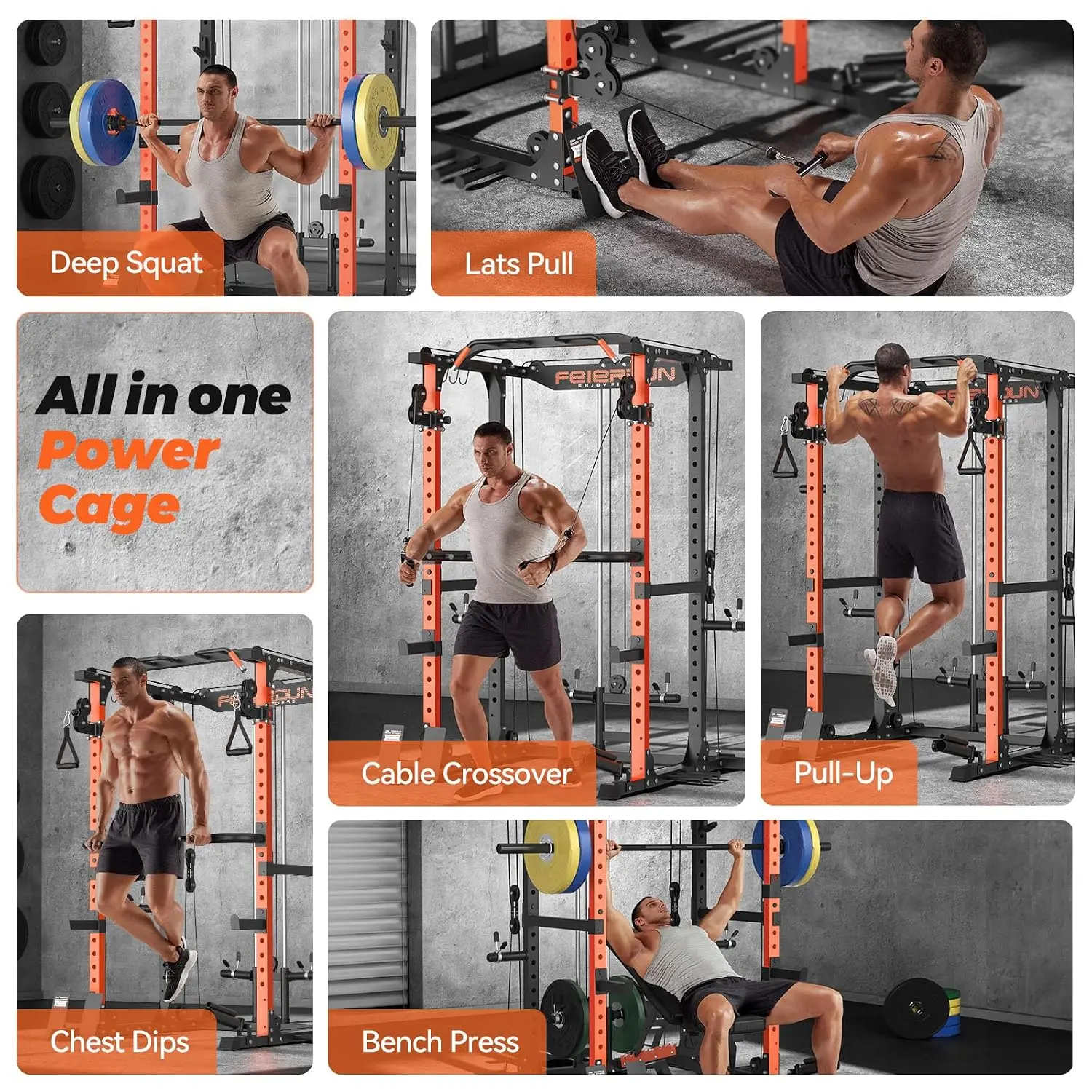 RK4 Power Rack, Power Cage Multi Function Squat Rack with Cable Crossover System,2000LBS Capacity with LAT, Customized