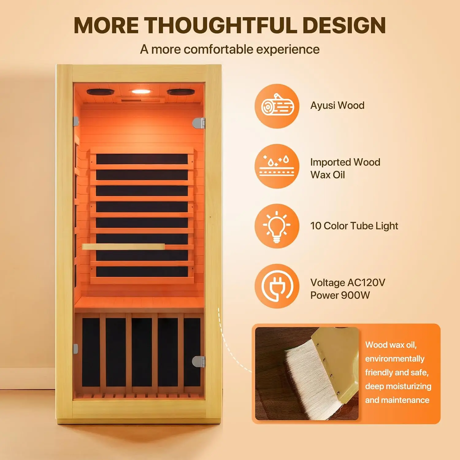 Infrared Sauna Room Indoor Home Obeche Wood 900W, Custom