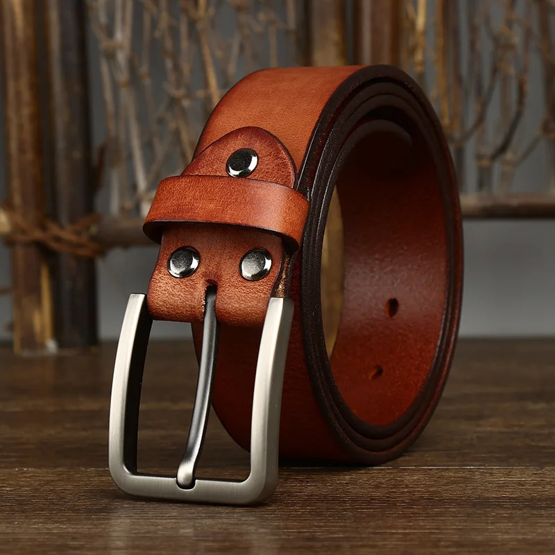 3.8CM Genuine Leather For Men's High Quality Buckle Jeans Cowskin Casual Belts Business Cowboy Waistband Male Fashion Designer
