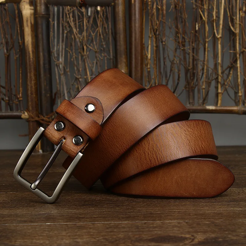 3.8CM Genuine Leather For Men's High Quality Buckle Jeans Cowskin Casual Belts Business Cowboy Waistband Male Fashion Designer