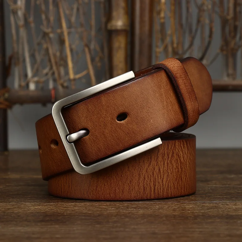 3.8CM Genuine Leather For Men's High Quality Buckle Jeans Cowskin Casual Belts Business Cowboy Waistband Male Fashion Designer