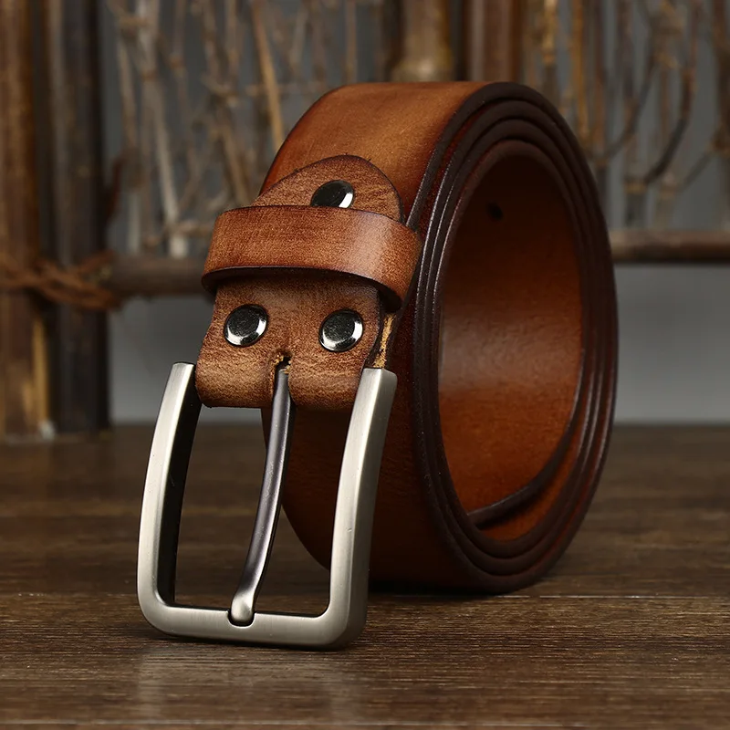 3.8CM Genuine Leather For Men's High Quality Buckle Jeans Cowskin Casual Belts Business Cowboy Waistband Male Fashion Designer