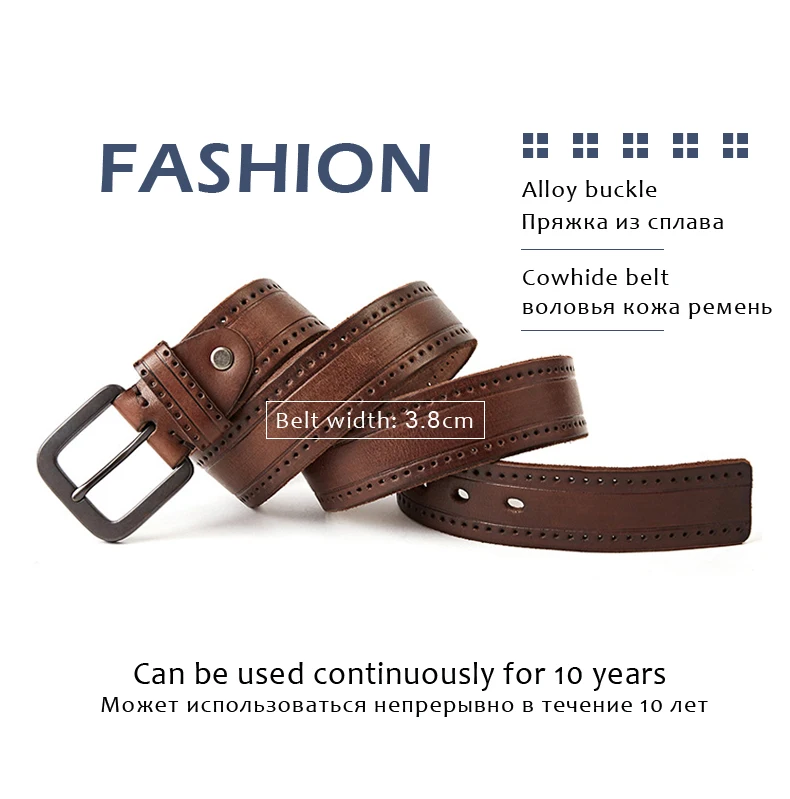 MEDYLA Natural Leather Belt Men's Hard Metal Matte Buckle Men's Original Leather Belt 105-150cm Jeans Belt Screw Accessories