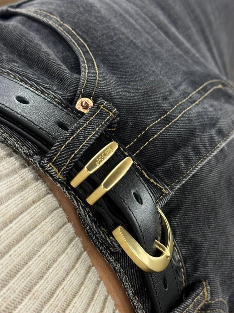 BeauToday Belt Women Cow Leather Horseshoe Buckle Sewing Retro Designer Ladies Jeans Dress Waistband Handmade 91005