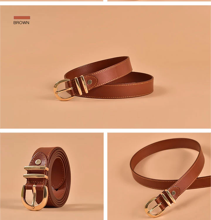 BeauToday Belt Women Cow Leather Horseshoe Buckle Sewing Retro Designer Ladies Jeans Dress Waistband Handmade 91005