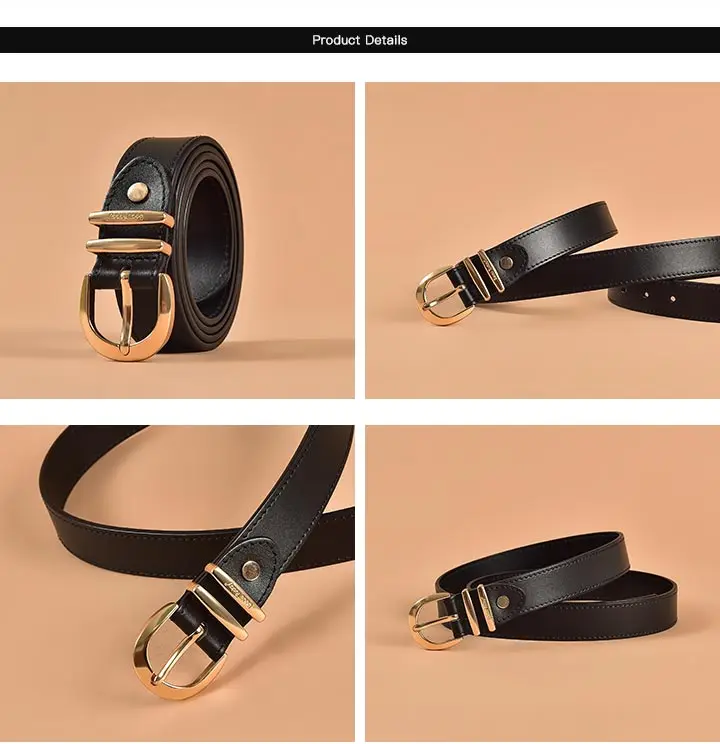 BeauToday Belt Women Cow Leather Horseshoe Buckle Sewing Retro Designer Ladies Jeans Dress Waistband Handmade 91005