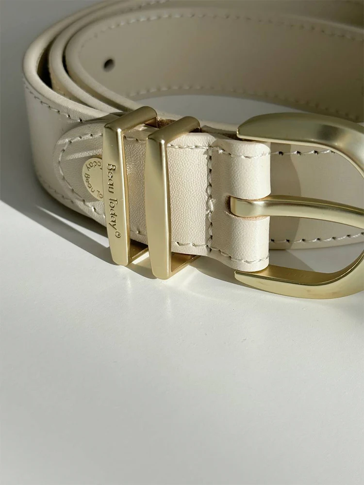 BeauToday Belt Women Cow Leather Horseshoe Buckle Sewing Retro Designer Ladies Jeans Dress Waistband Handmade 91005