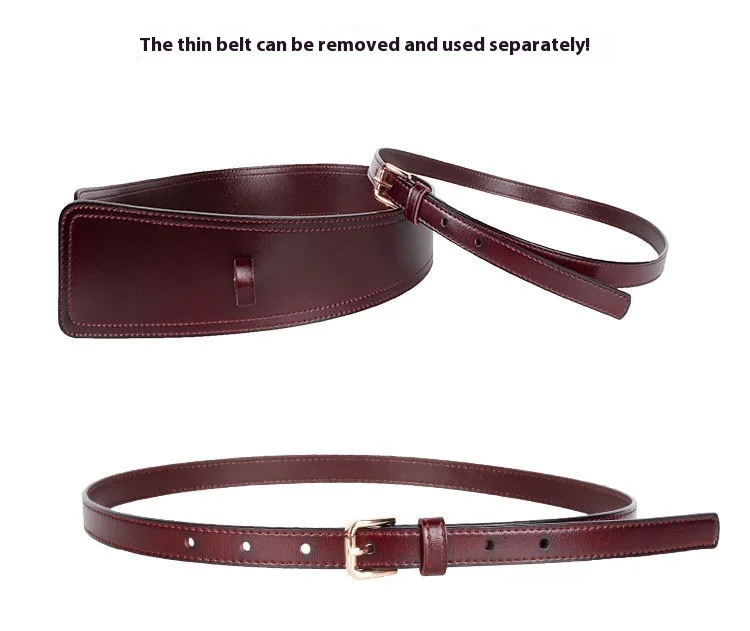 Real Leather Wide Waistband Fashion Versatile Decoration Waist Accessories Women's Waist Seal Dress Coat Pure Cowhide Belts