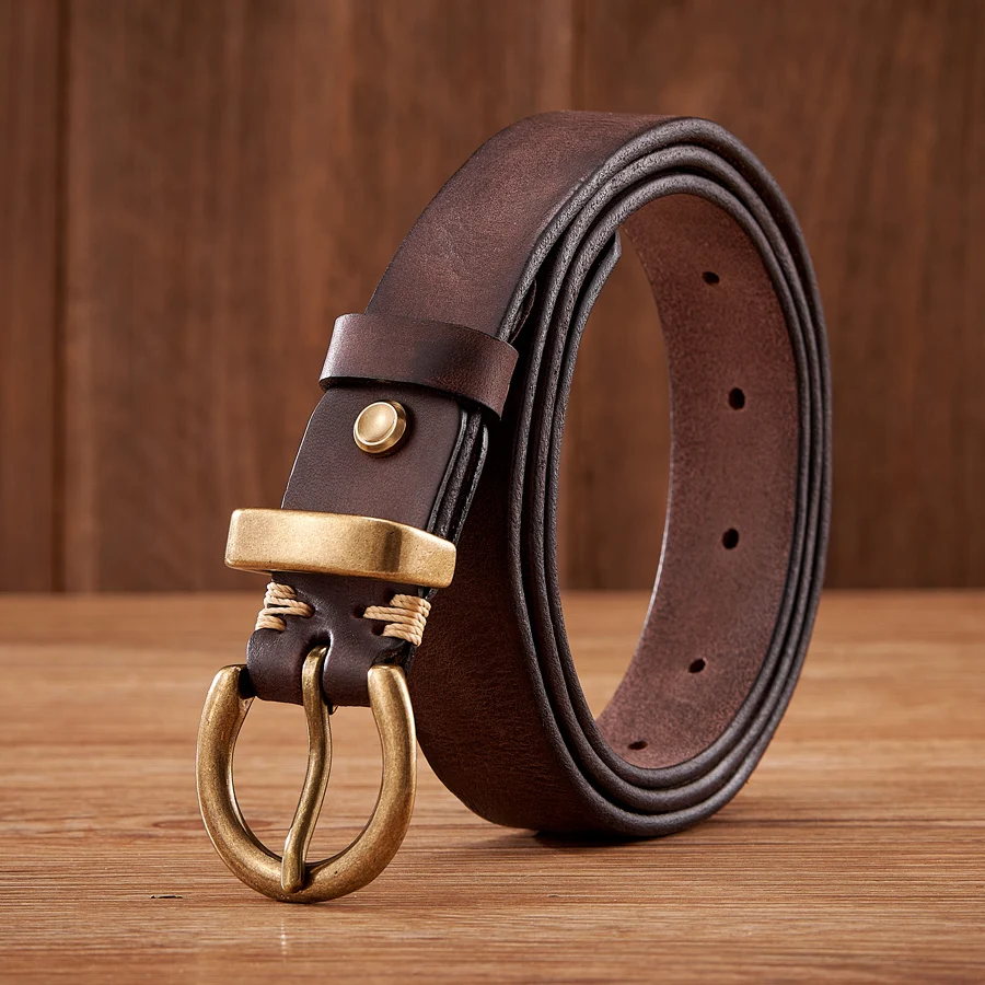 2.8CM Ladies Pure Cowhide High Quality Genuine Leather Belts for Women Brass Buckle Jeans Cowboy Waist Belt Luxury Designer