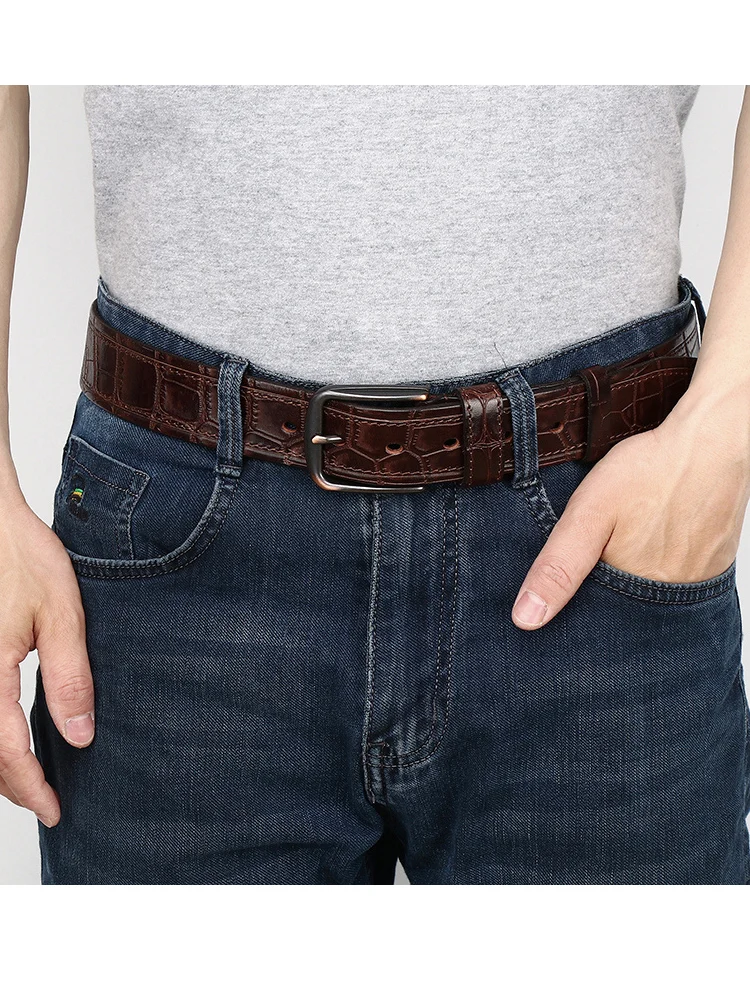 New Style Fashion Luxury Cowhide Design Men Belt Genuine Leather Individuality Pin Buckle Jeans Belts For Men's