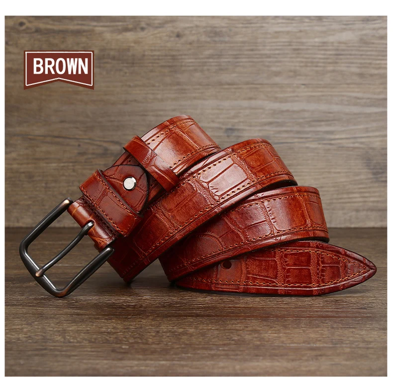 New Style Fashion Luxury Cowhide Design Men Belt Genuine Leather Individuality Pin Buckle Jeans Belts For Men's