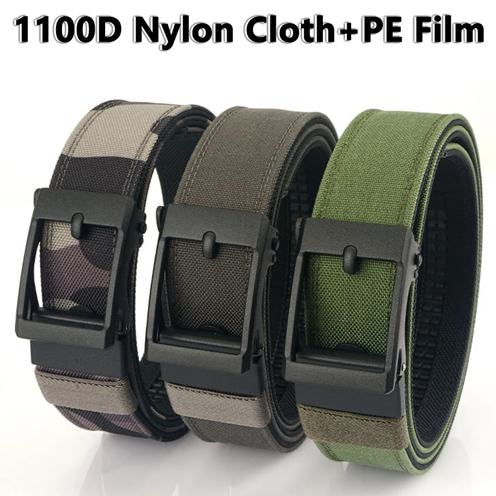 TUSHI Hard Thickened gun hanging double-layer nylon cloth tactical belt for Men versatile outdoor automatic buckle men's belt