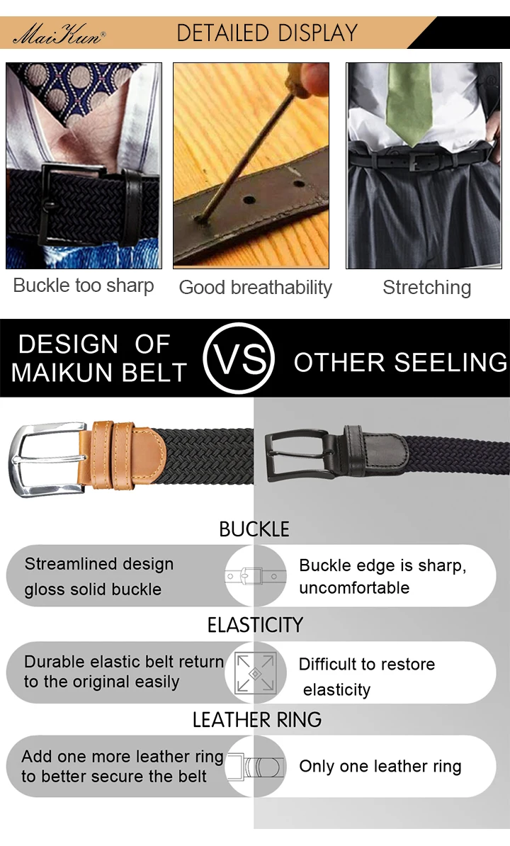 MaiKun Men's Belts for Men Metal Pin Buckle Elastic Male Belt Military Tactical Belt