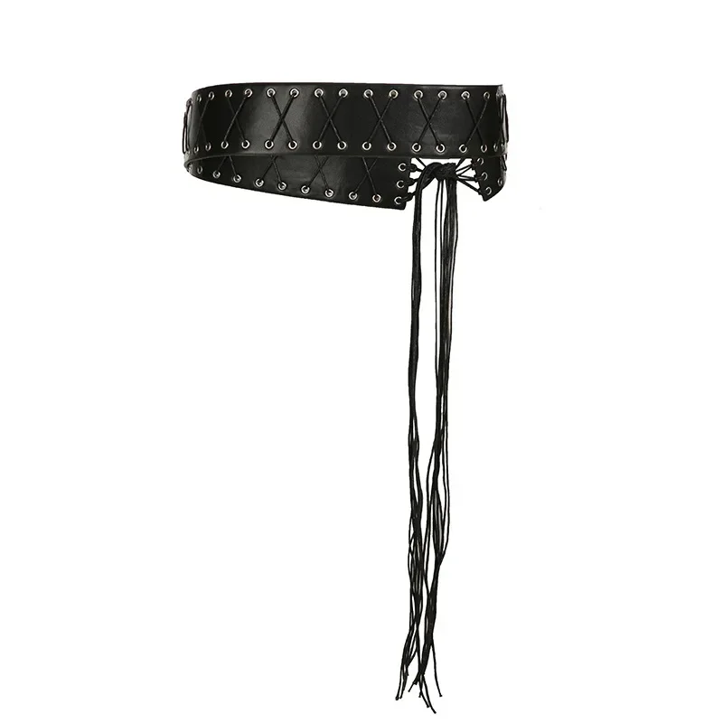 Vintage Bandage Tassels Pu Belt Y2K Hollow Out Punk Women'S Outdoor Fashion Skirts Jeans Trouser Decorative Waistband 2024 New