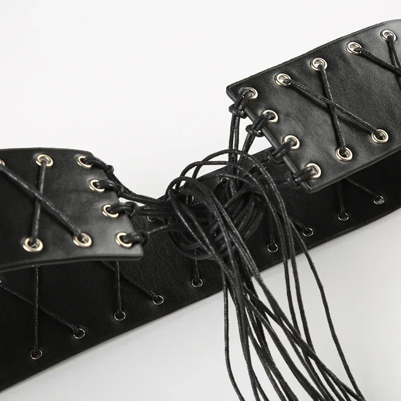 Vintage Bandage Tassels Pu Belt Y2K Hollow Out Punk Women'S Outdoor Fashion Skirts Jeans Trouser Decorative Waistband 2024 New