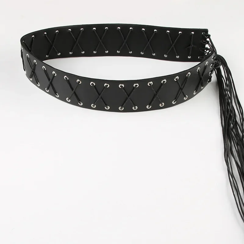 Vintage Bandage Tassels Pu Belt Y2K Hollow Out Punk Women'S Outdoor Fashion Skirts Jeans Trouser Decorative Waistband 2024 New