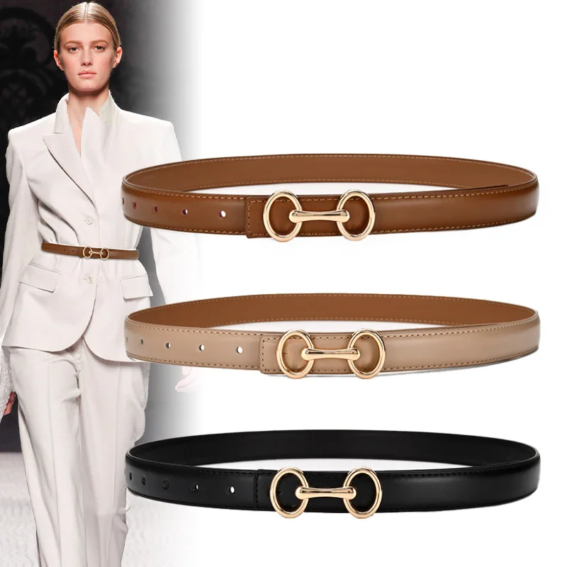 New Leather Women's Thin Belt Cowhide with Sweater Dress Belts for Women Luxury Designer Brand