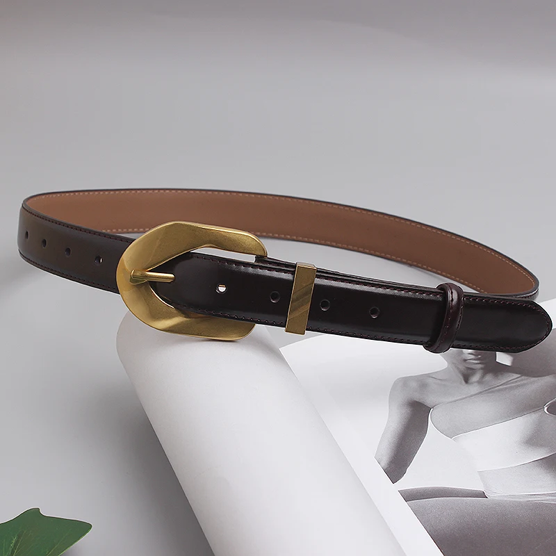 2.8cmVintage Genuine Leather Women's Belt with Metal Pin Buckle
