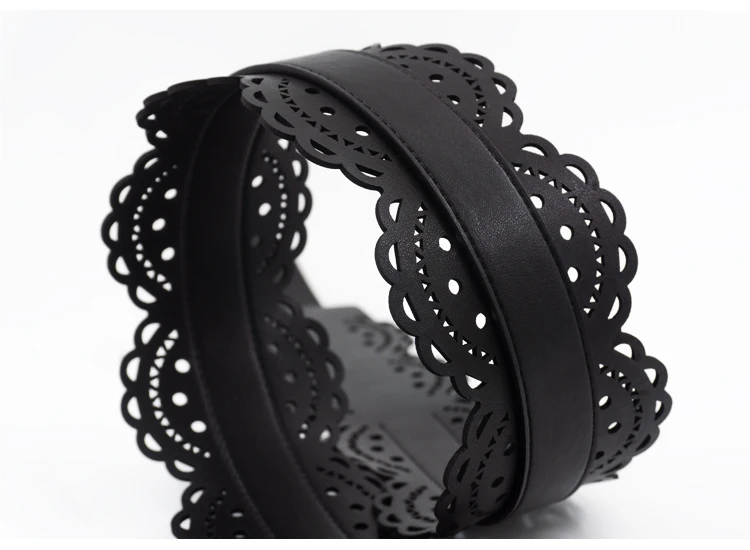 Cut Out Carved Leather Waist Closure Pin Buckle Leather Wide Belt Dress Waist Geometric Decoration Silver Buckle Wide Belt