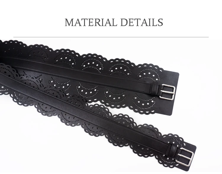 Cut Out Carved Leather Waist Closure Pin Buckle Leather Wide Belt Dress Waist Geometric Decoration Silver Buckle Wide Belt