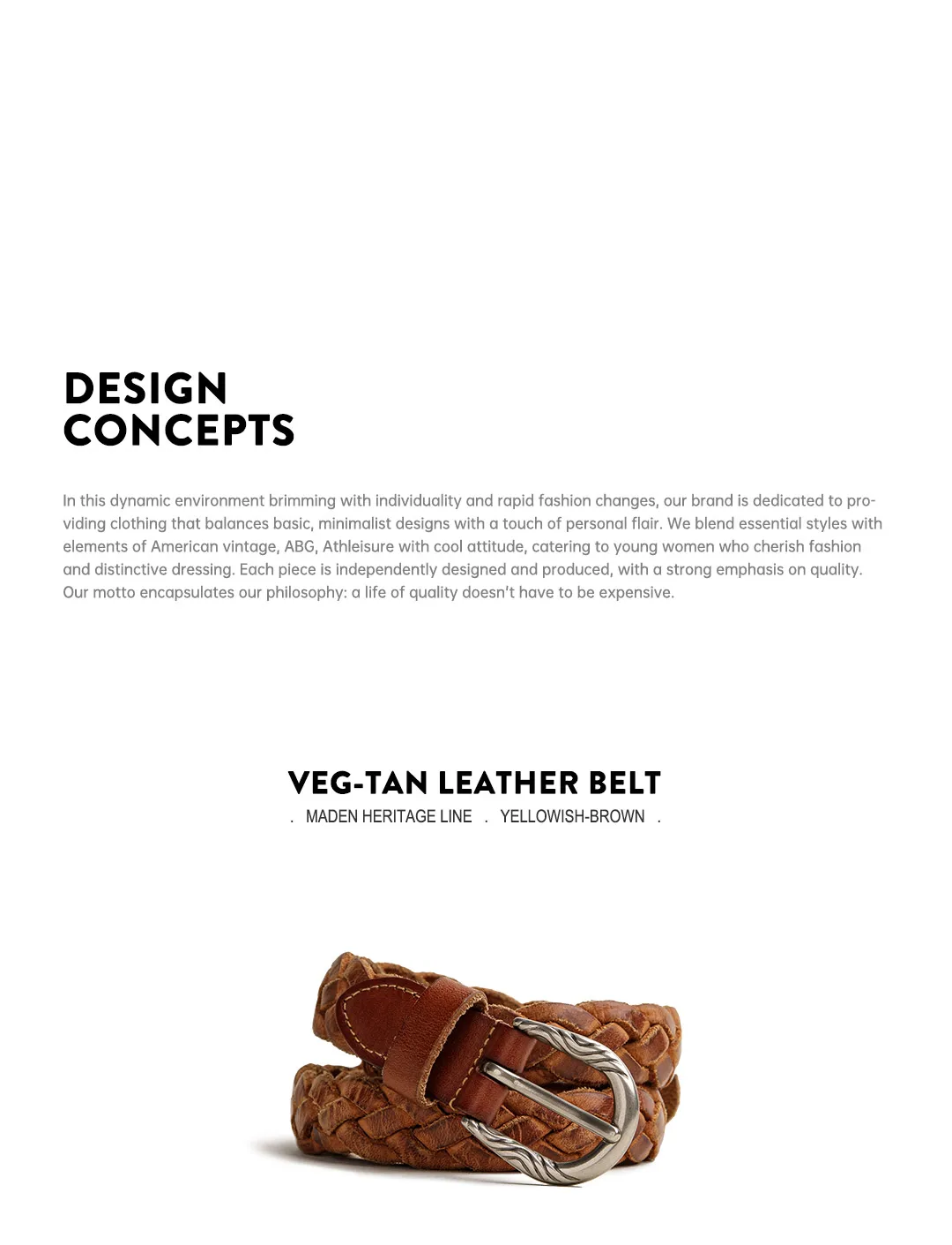 Maden Vintage Veg-Tan Cowhide Braided Belt for Women Leather Belt Simple Accessory Belts with 3 Strands of Weaving Craftsmanship