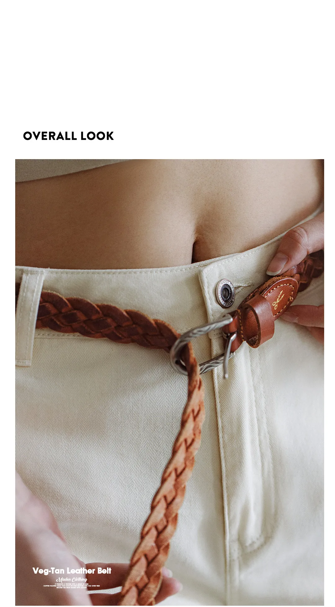 Maden Vintage Veg-Tan Cowhide Braided Belt for Women Leather Belt Simple Accessory Belts with 3 Strands of Weaving Craftsmanship