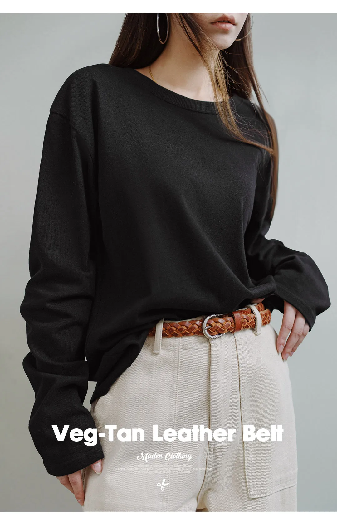 Maden Vintage Veg-Tan Cowhide Braided Belt for Women Leather Belt Simple Accessory Belts with 3 Strands of Weaving Craftsmanship