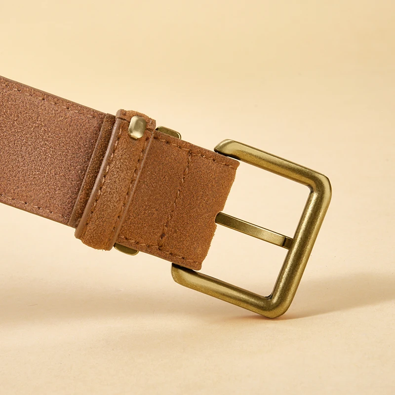 Women's 3.5cm wide waist belt, suede belt. Retro style gold buckle men's belt, suitable for dresses and jeans, unisex belt