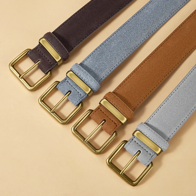 Women's 3.5cm wide waist belt, suede belt. Retro style gold buckle men's belt, suitable for dresses and jeans, unisex belt