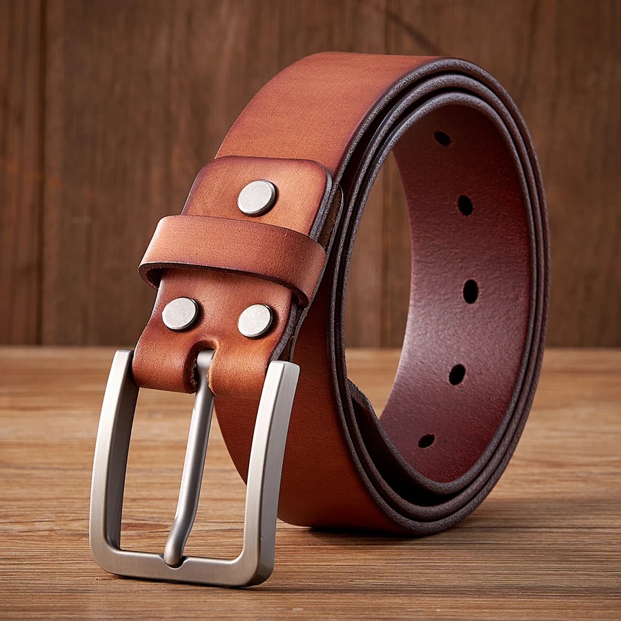3.8cm Vintage 100% Genuine leather Belt for Men High Quality Natural Cow Leather Men's Belt Male Strap for Jeans or Pants
