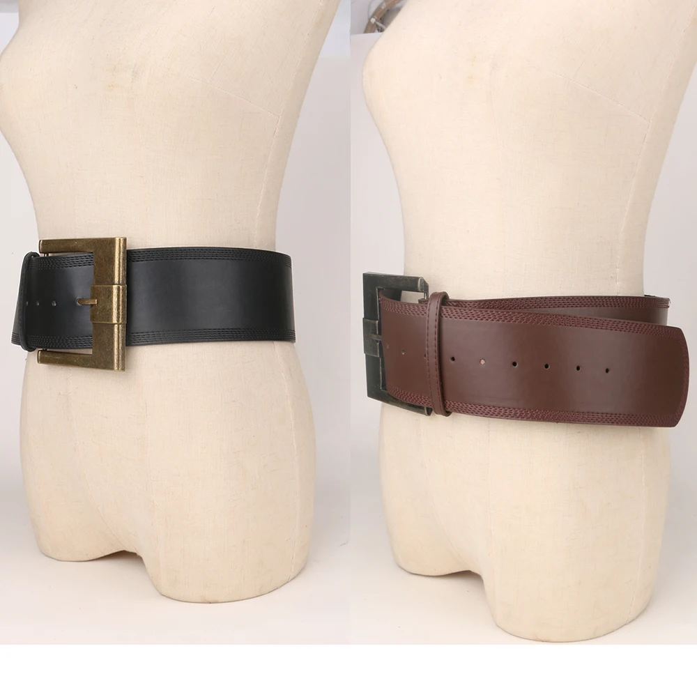 Ladies' retro Punk Fashion wide waistband with Square Bronze Pin buckle Girdle Belts For Women Paired with coat sweater dress