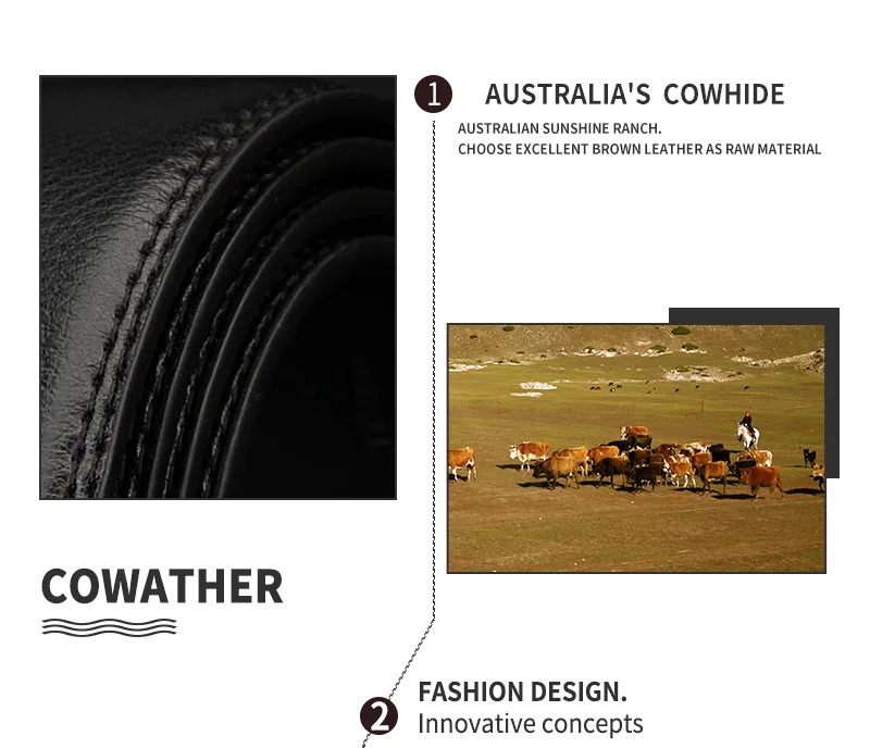 COWATHER New Arrival cow genuine leather men's belt cowhide strap for male automatic buckle belts for men alloy buckle belts