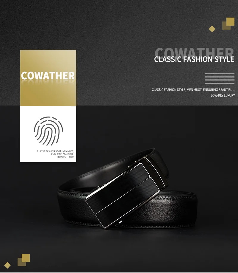 COWATHER New Arrival cow genuine leather men's belt cowhide strap for male automatic buckle belts for men alloy buckle belts