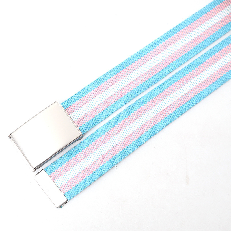 Rainbow Stripes Canvas Belt Jeans Waistband Adjustable Belt Outdoor Travel - Metal Buckle Belt for Women Multicolor