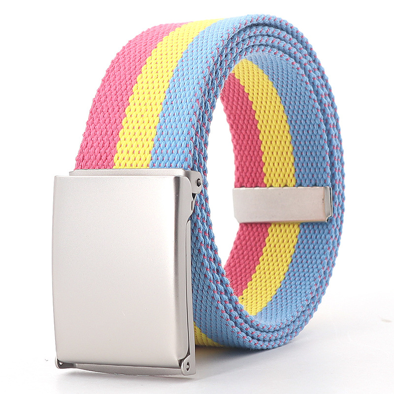 Rainbow Stripes Canvas Belt Jeans Waistband Adjustable Belt Outdoor Travel - Metal Buckle Belt for Women Multicolor