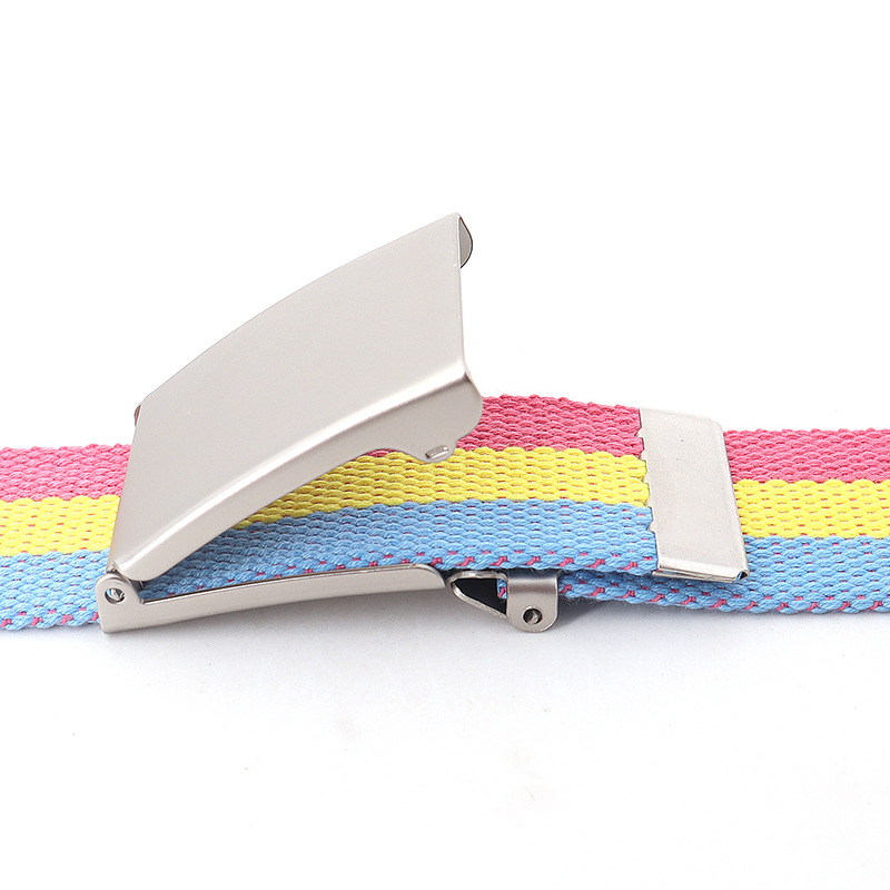 Rainbow Stripes Canvas Belt Jeans Waistband Adjustable Belt Outdoor Travel - Metal Buckle Belt for Women Multicolor