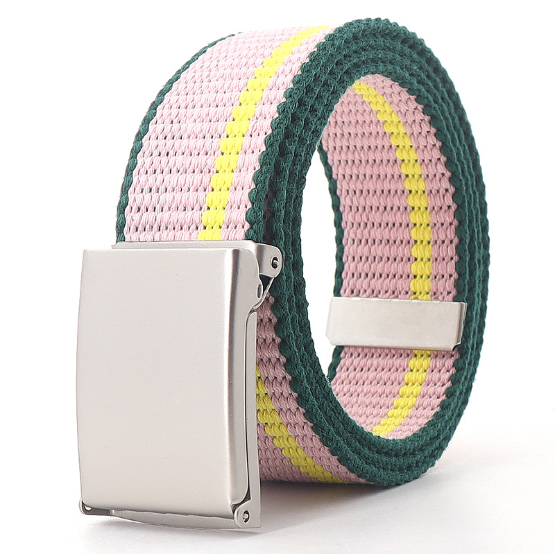 Rainbow Stripes Canvas Belt Jeans Waistband Adjustable Belt Outdoor Travel - Metal Buckle Belt for Women Multicolor