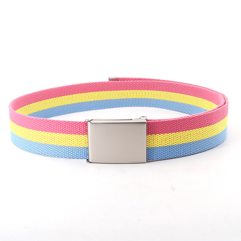 Rainbow Stripes Canvas Belt Jeans Waistband Adjustable Belt Outdoor Travel - Metal Buckle Belt for Women Multicolor