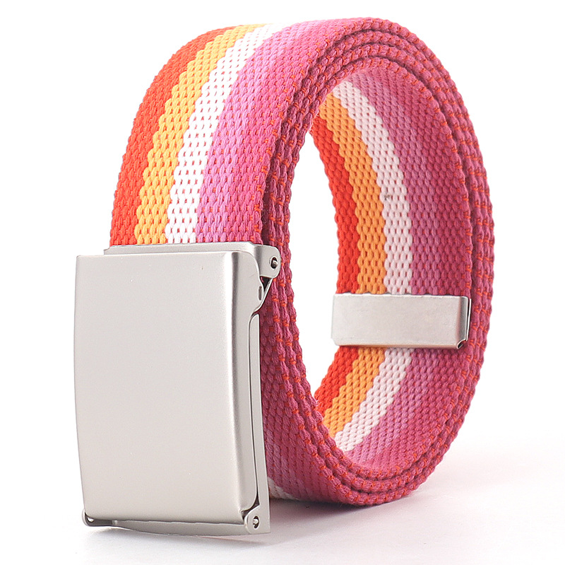 Rainbow Stripes Canvas Belt Jeans Waistband Adjustable Belt Outdoor Travel - Metal Buckle Belt for Women Multicolor