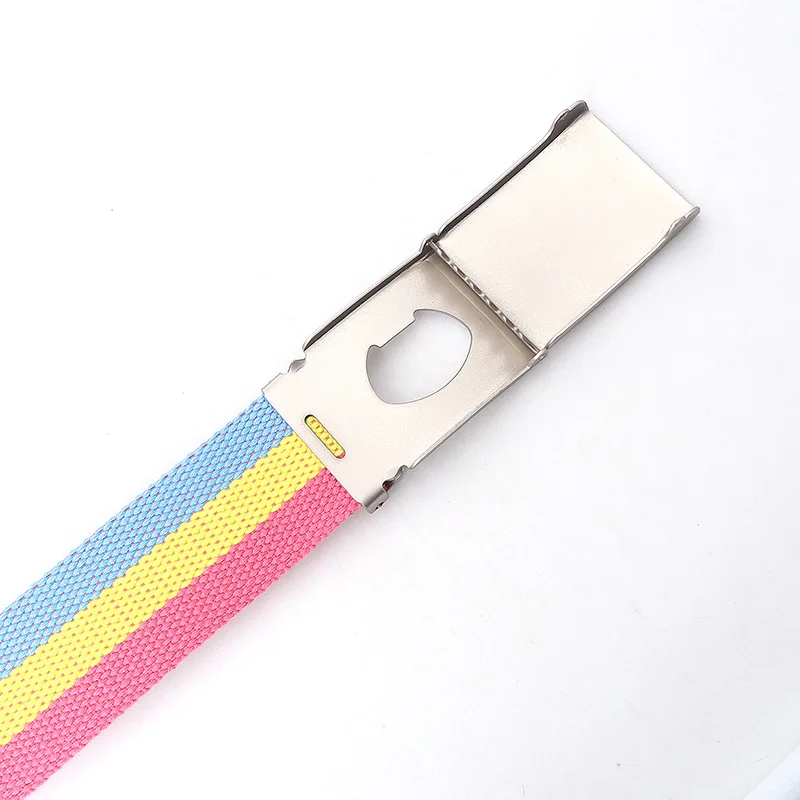 Rainbow Stripes Canvas Belt Jeans Waistband Adjustable Belt Outdoor Travel - Metal Buckle Belt for Women Multicolor