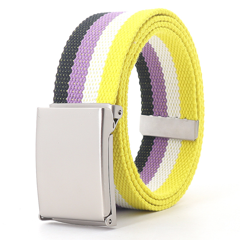 Rainbow Stripes Canvas Belt Jeans Waistband Adjustable Belt Outdoor Travel - Metal Buckle Belt for Women Multicolor