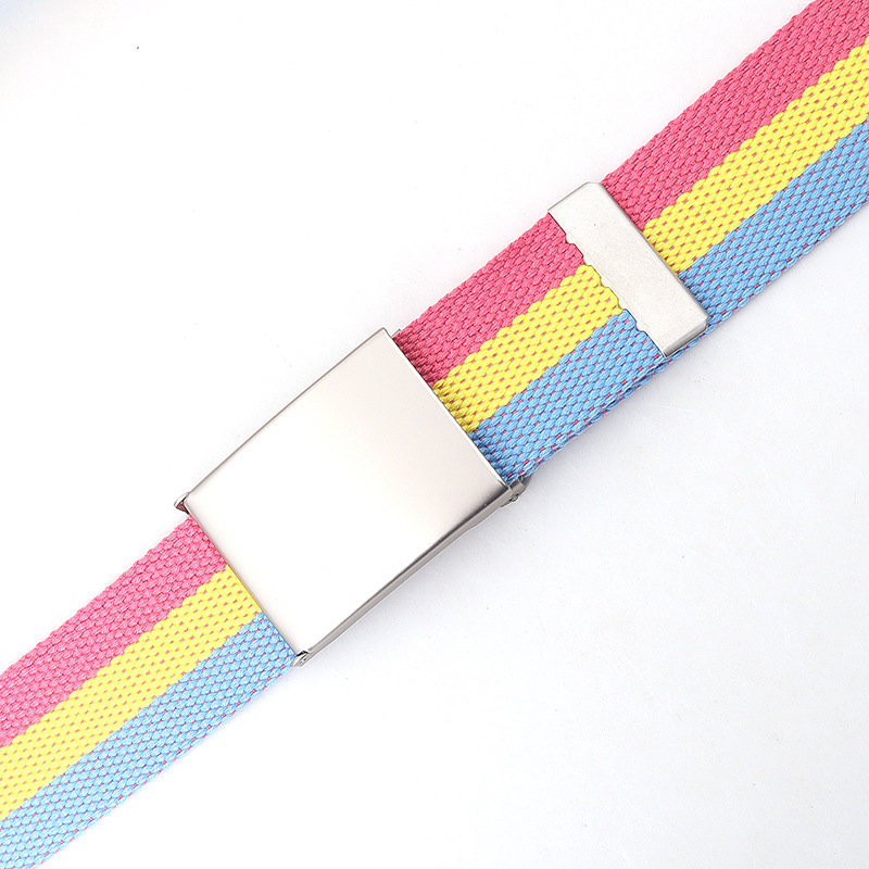 Rainbow Stripes Canvas Belt Jeans Waistband Adjustable Belt Outdoor Travel - Metal Buckle Belt for Women Multicolor