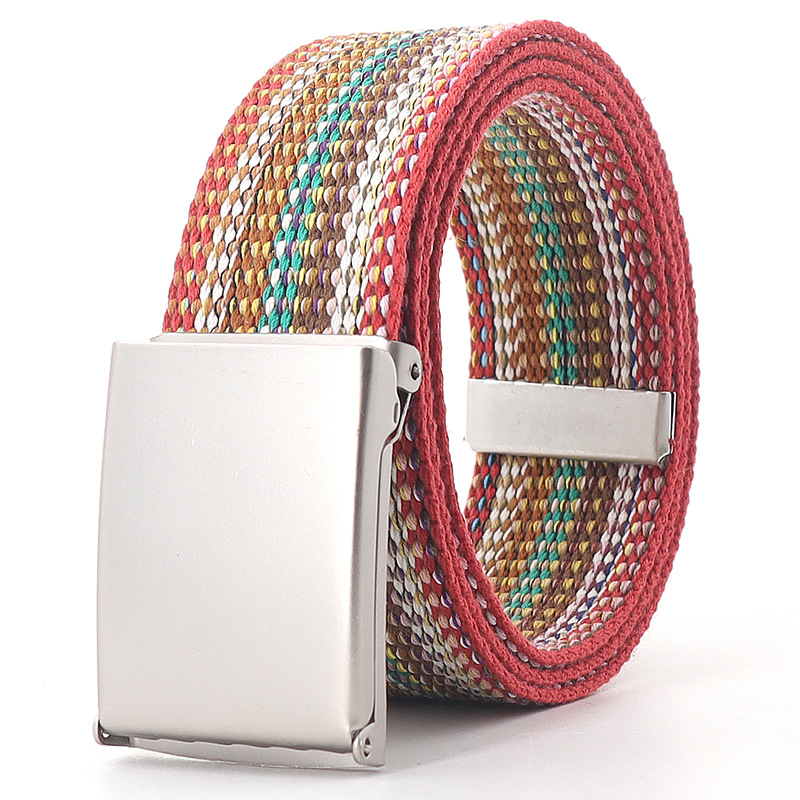 Rainbow Stripes Canvas Belt Jeans Waistband Adjustable Belt Outdoor Travel - Metal Buckle Belt for Women Multicolor