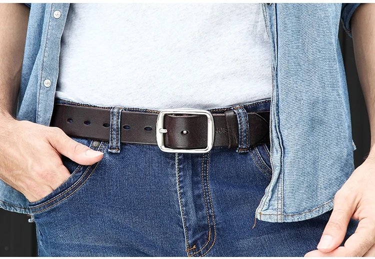 Belt men's leather needle buckle layer genuine cowhide stainless steel buckle men's belt youth casual handmade jeans belt