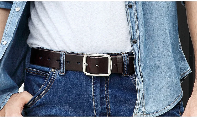 Belt men's leather needle buckle layer genuine cowhide stainless steel buckle men's belt youth casual handmade jeans belt