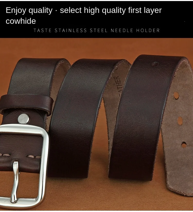 Belt men's leather needle buckle layer genuine cowhide stainless steel buckle men's belt youth casual handmade jeans belt