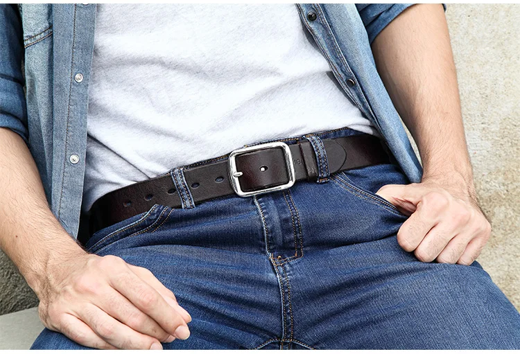 Belt men's leather needle buckle layer genuine cowhide stainless steel buckle men's belt youth casual handmade jeans belt