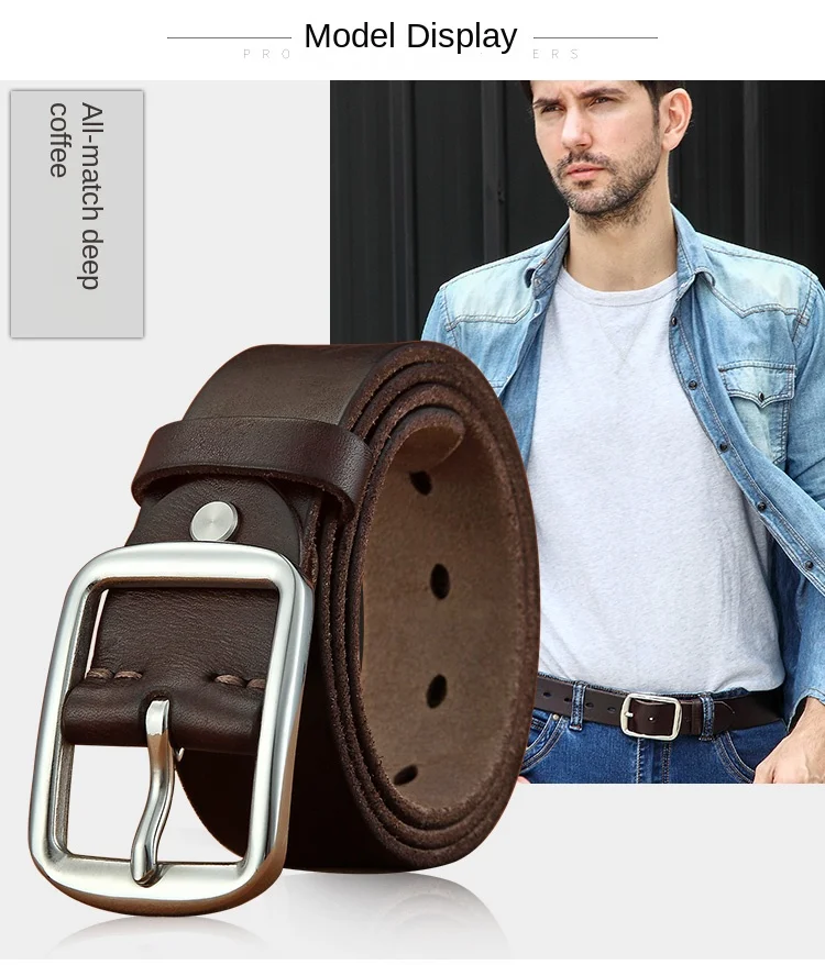 Belt men's leather needle buckle layer genuine cowhide stainless steel buckle men's belt youth casual handmade jeans belt