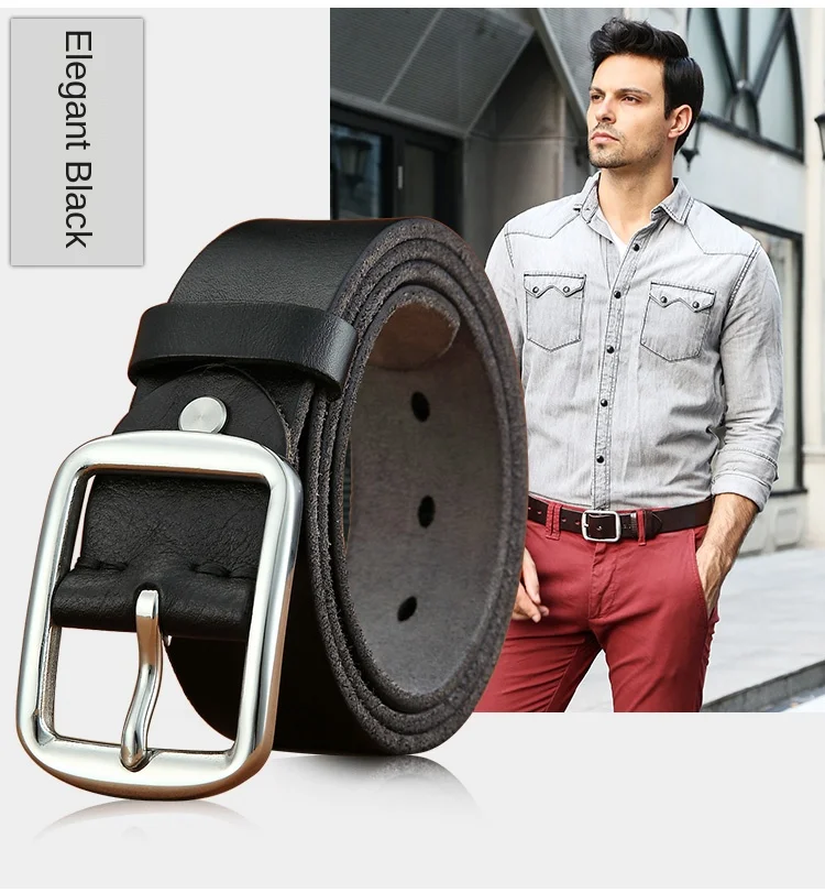 Belt men's leather needle buckle layer genuine cowhide stainless steel buckle men's belt youth casual handmade jeans belt